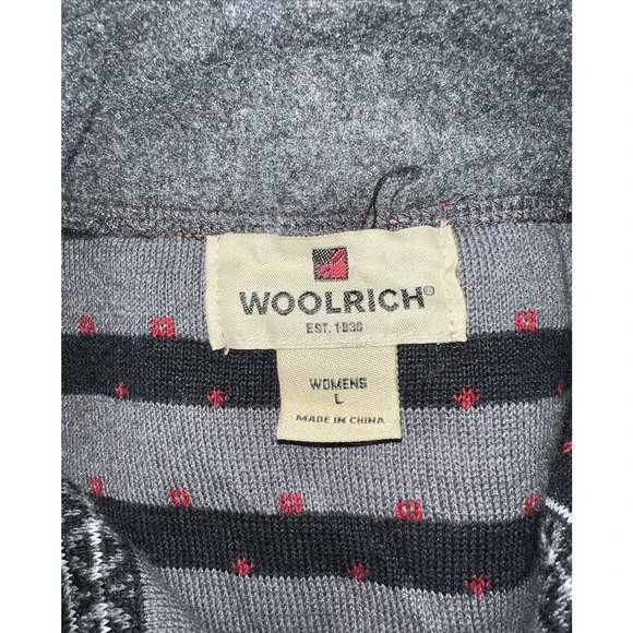 Woolrich Sweater Womens Size L Red Cabin Forest Moose Winter Scene Zip Cardigan - Picture 6 of 11